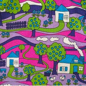 Vintage 1970's DESIGN HOUSE SMOCK Mod Psychedelic Groovy Farmhouse Scene ~ Japan